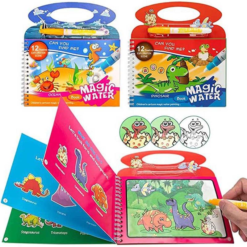 Water Painting Coloring Books for Children, Dinosaur Water Toys Reusable Crafts Book with Pen for Toddlers and Kids - Each Set (Random)