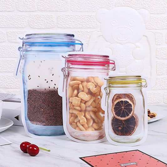 ( 3 Pc ) Mason Jar Bags Food Nuts Candy Cookies Ziplock Bags PE Waterproof Seal Kitchen Fresh Storage Organizer Bag
