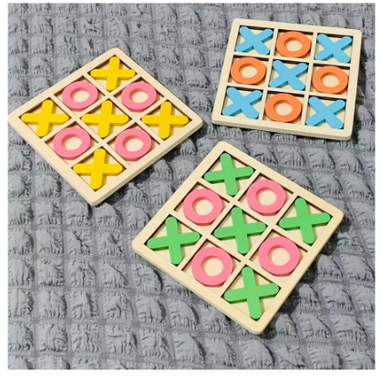 Wooden Tic Tac Toe Board Game for Kids. (Random colors)