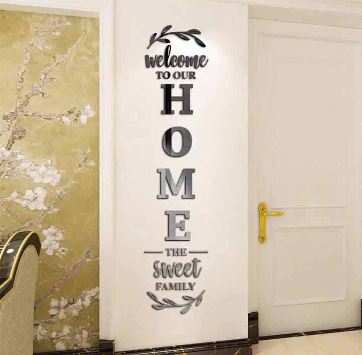 Welcome To Our Home The Sweet Family Mirror Quotes Wall Sticker Home Decor Living Room Acrylic Mirror Family Quotes Saying Decal (Size 150*33cm)