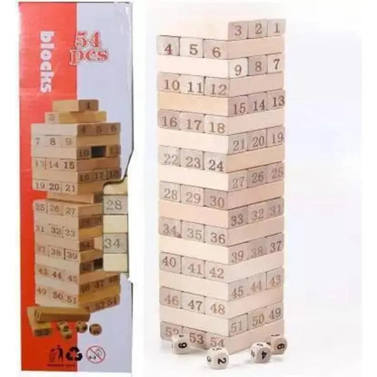 Wooden Jenga 54 pcs Numbers with Dice ( Imported )