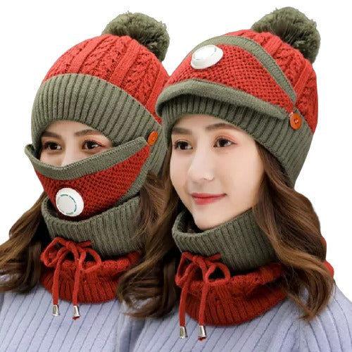 Winter Beanie Hat Scarf Cover Set Fleece Cozy Warm set of 3 cap ,mask and neck scarf