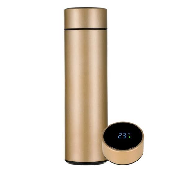 Temperature Water Bottle, LED Temperature Display, Hot Cold Vacuum Flask, Stainless Steel - Golden Color