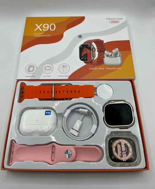 X90 Ultra 49mm Smart Watch with Earbuds Earphone Fashion Band Smartwatch (Random colour)