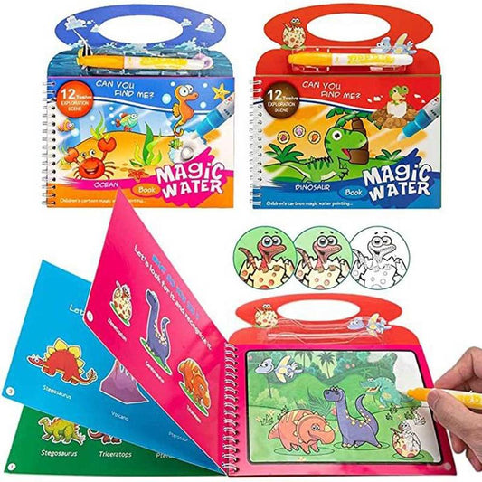 Water Painting Coloring Books for Children, Dinosaur Water Toys Reusable Crafts Book with Pen for Toddlers and Kids - Each Set (Random)