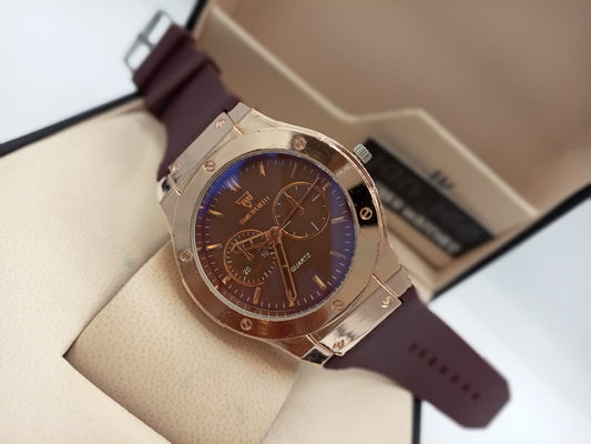 Timeworth Round QUARTZ Stylish Brown Strap Watch - Without Box