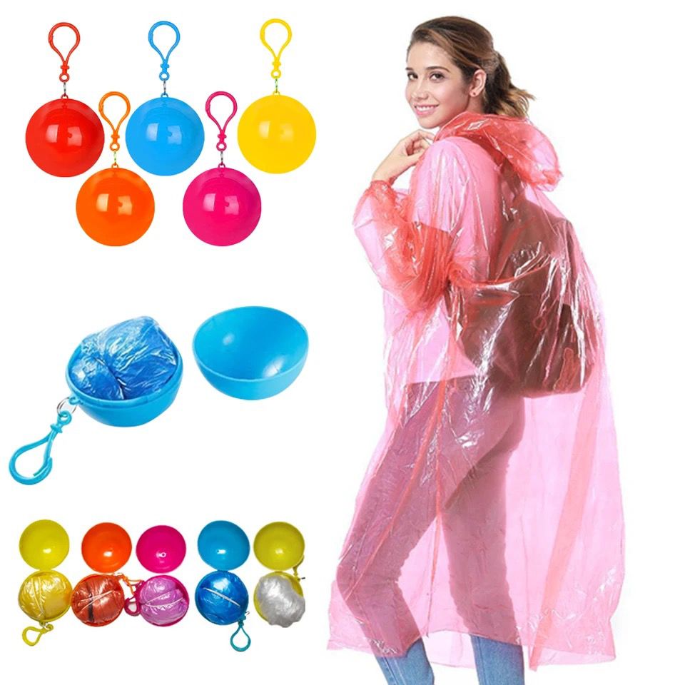 Unisex Raincoat Disposable Portable Rain Jacket Poncho Rainwear Keyring Ball Raincoats Plastic Raincoat - Each