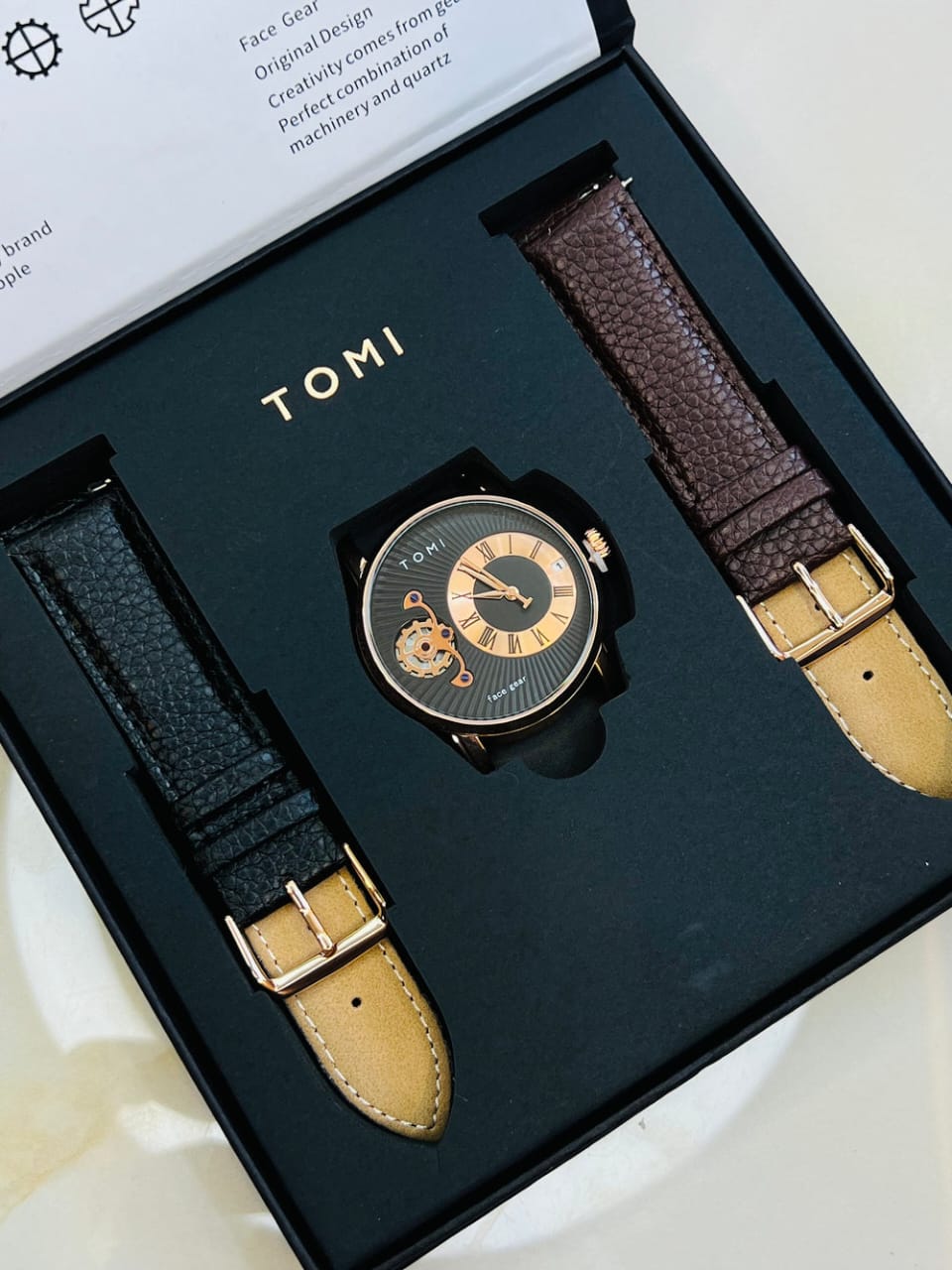 TOMI Face Gear Dual Strap Luxury Business Watch (TOMI-104)